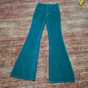 We The Free People High Waisted Corduroy Bell Bottom Pants Teal 27 Boho Hippie